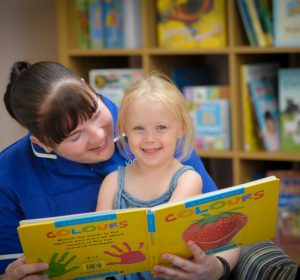 Reading a book with a child